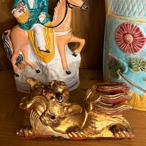 Antique Chinese  Gilt Wood Foo Dog Temple Fragment